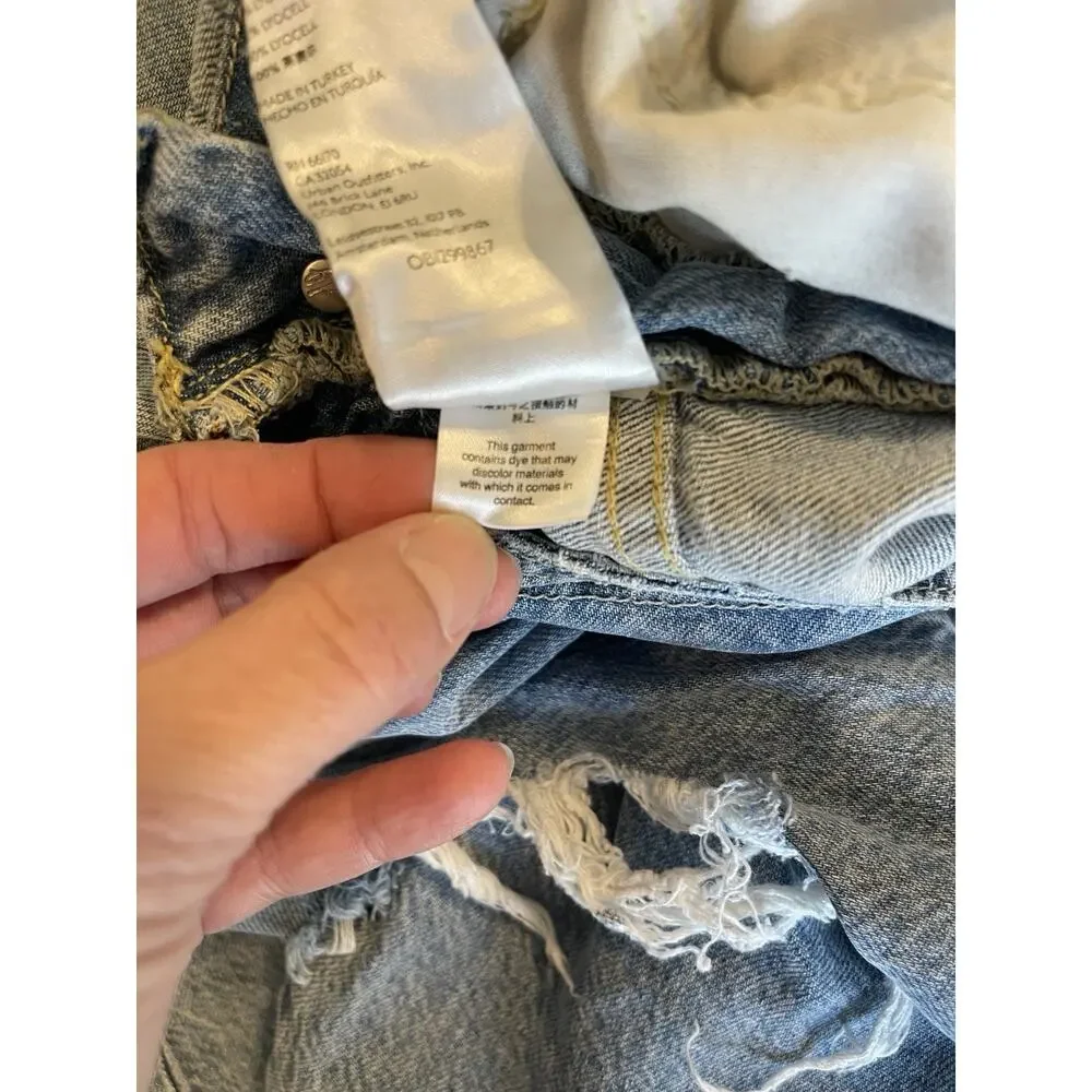 Free People Light Blue Distressed Denim Overalls